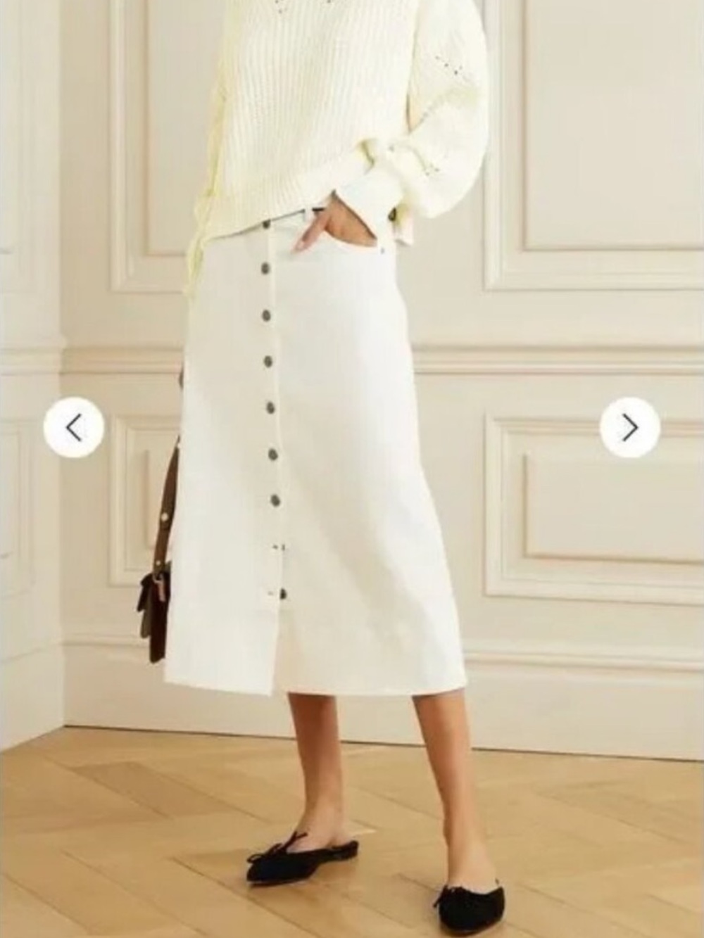La Ligne Jeanie Button-Front Midi Skirt, White